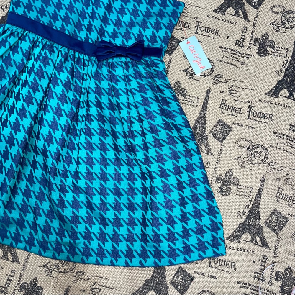 Cat & Jack NWT! Girl Green Bird/Navy Holiday Dress Size L - Picture 3 of 14